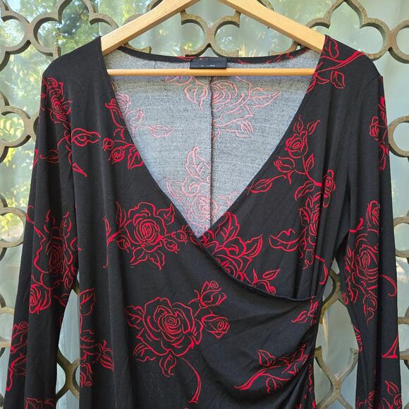 Rue21 Vtg 90s Y2K Whimsigoth Witchy Goth Baddie Bell Sleeve Rose Midi Dress S - Picture 2 of 8